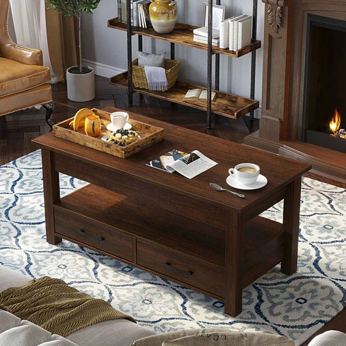 Dark coloured wooden coffee tables with 2 drawers - the perfect mid-century modern coffee table!