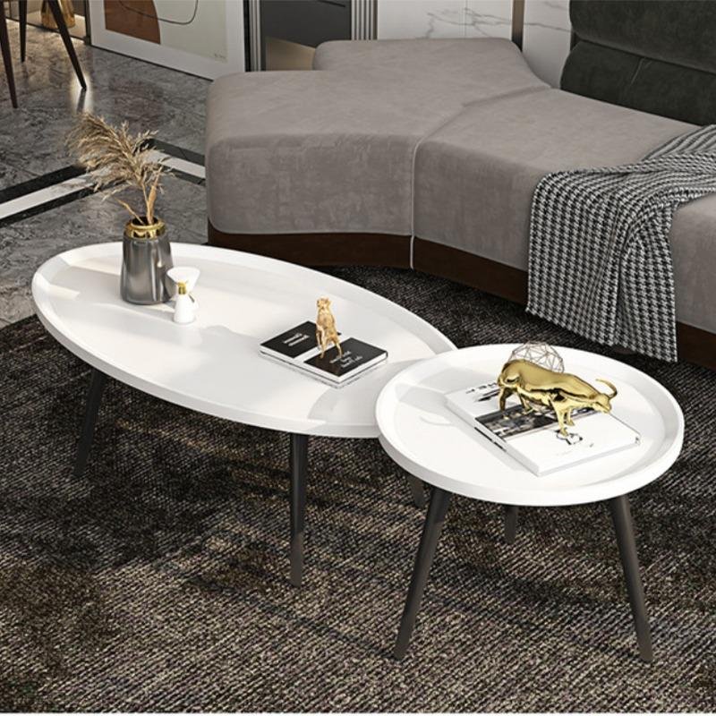 multi-layered coffee tables add visual interest.