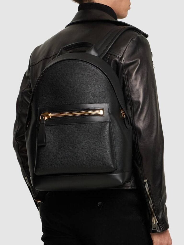 best leather backpacks for men: Tom Ford soft grain leather backpack in the colour black, adds great sophistication